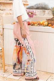 Unique Printed Elastic Waist Vacation Casual Wide Leg Pants