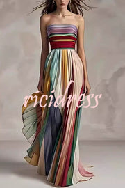 Sexy Off-shoulder Tube Top Waist Color Maxi Dress