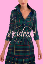 Embrace The Festival Plaid Twist Half Sleeve Shirt and Elastic Waist Pencil Pants Set