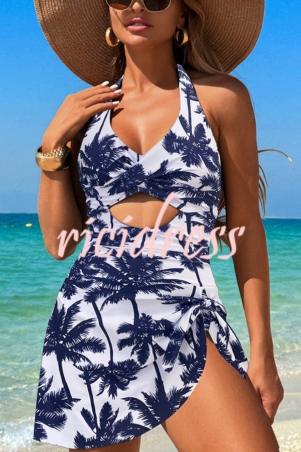 Fashionable Halterneck Waist Hollow Stretch One-piece Swimsuit