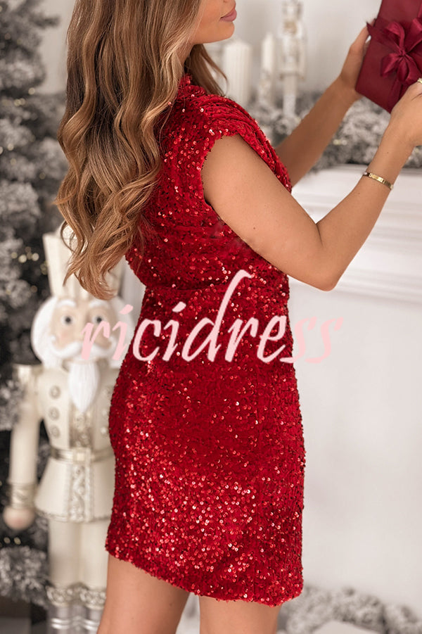 Fashionable Sequined Round Neck Sleeveless Slim-fit Mini Dress