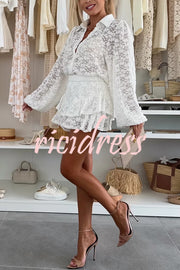 Nicola Lace Long Balloon Sleeve Blouse and Elastic Waist Layered Skort Set