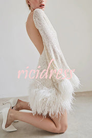 Stylish Sequined Feather Long-sleeved Sexy Backless Mini Dress