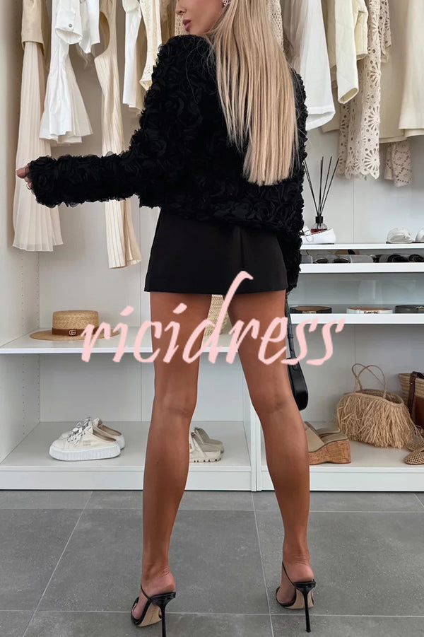 Fashionable Three-dimensional Flower Casual Long-sleeved Cropped Jacket