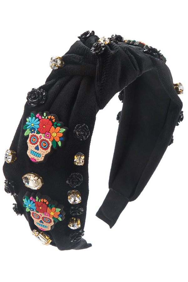 Halloween Fabric Rose Skull Rhinestone Hair Accessory