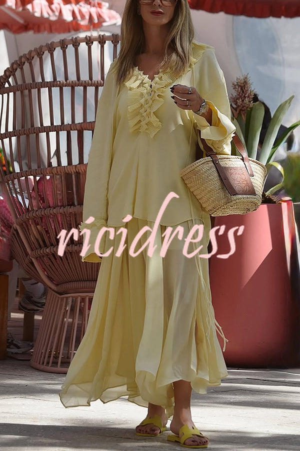 Solid Elastic Waist Drawstring Maxi Skirt