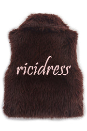 Stylish Collared Sleeveless Short Faux Fur Vest