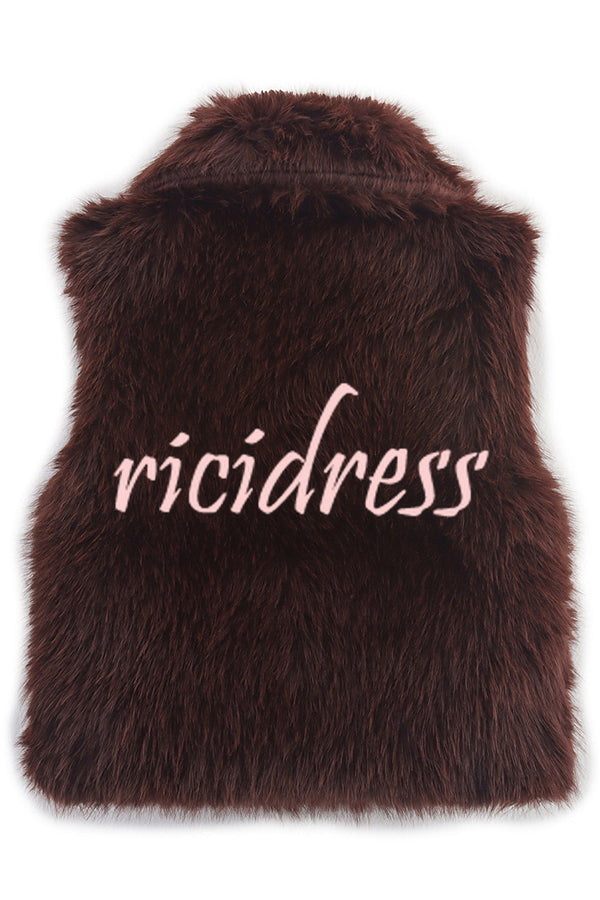 Stylish Collared Sleeveless Short Faux Fur Vest