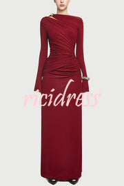 Stylish Long-sleeved Slim-fit Pleated Elegant Maxi Dress