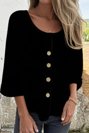 Solid Color Casual Round Neck Button Loose Top