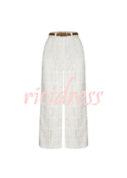 Joyful Bond Crochet Lace Mid Rise Pocketed Wide-leg Pants