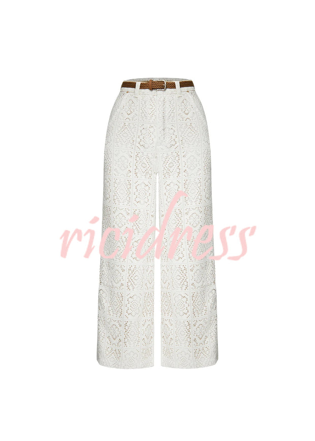 Joyful Bond Crochet Lace Mid Rise Pocketed Wide-leg Pants