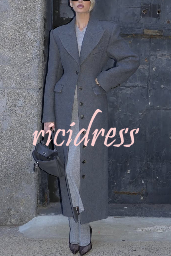 Elegant Lapel Long Sleeve Button High Waist Long Coat