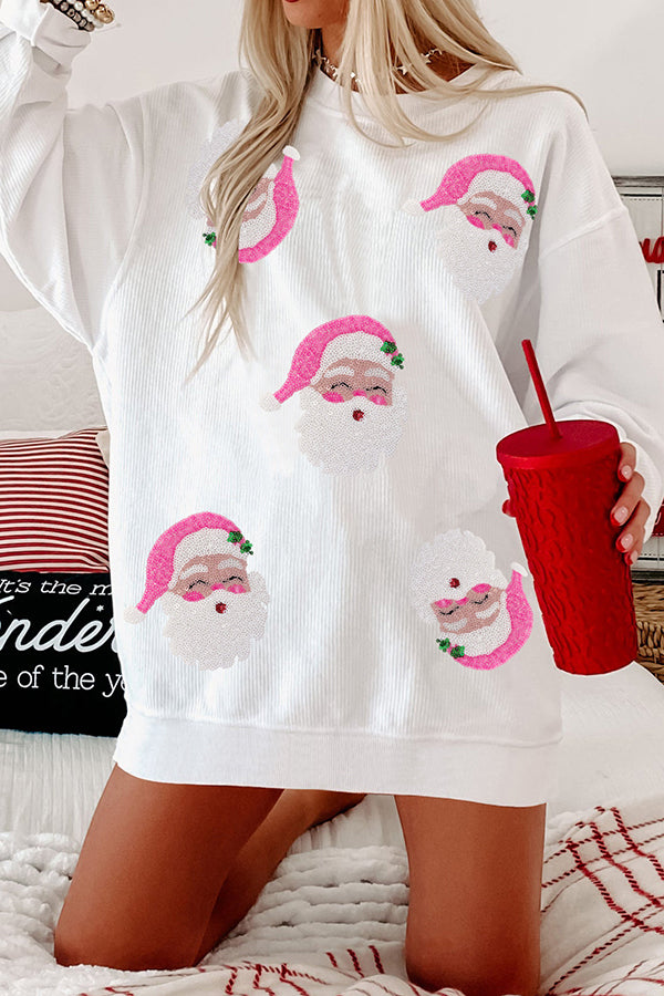 Santa Claus Sequin Loose Casual Long Sleeve Sweatshirt