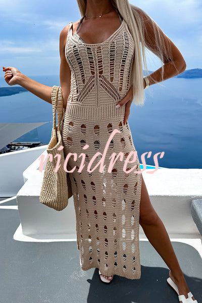 Isle See You Knit Hollow Out Side Slit Beach Cover-up Midi Dress