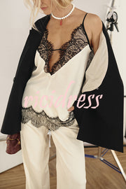 Versatile and Elegant Items Lace Petal Trim Cutout V-neck Slip Loose Tank