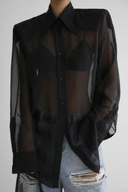 Retro Sheer Loose Long-sleeved Casual Shirt