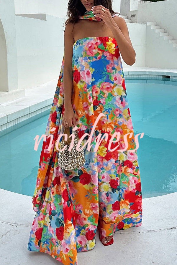 Floral Print Off-The-Shoulder Loose Holiday Maxi Dress