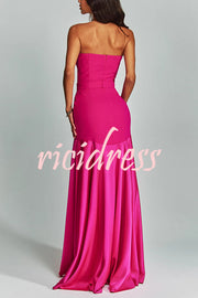 Mermaid Style Off Shoulder Sheer V-neck Satin Hem Party Maxi Dress