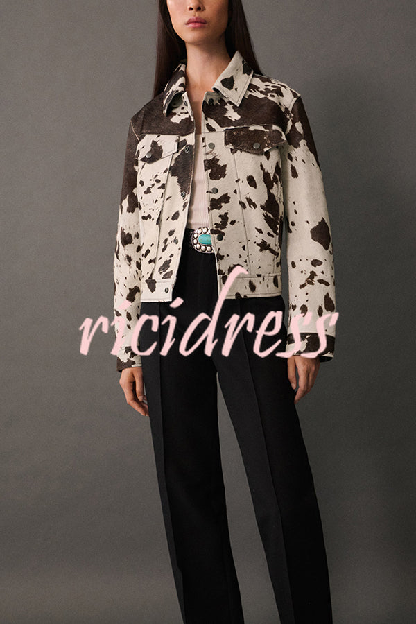 Fashionable Irregular Cow Pattern Lapel Short Jacket