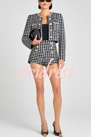 Remy Check Bouclé-tweed Fabric Pearl Trim Gold Button Long Sleeve Jacket