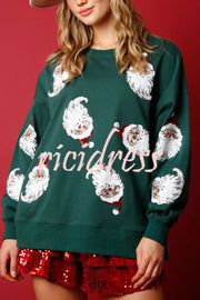 Santa Honey Sequin Christmas Pattern Loose Sweatshirt