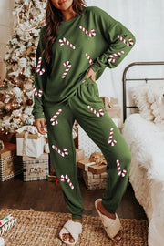 Christmas Sequin Long Sleeve Top and Elastic Waist Tie Pocket Pants Set