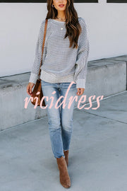 Knitted Striped Round Neck Dolman Sleeve Casual Loose Sweater