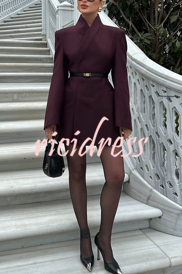 Solid Color Lapel Long Sleeve Casual Pocket Long Blazer