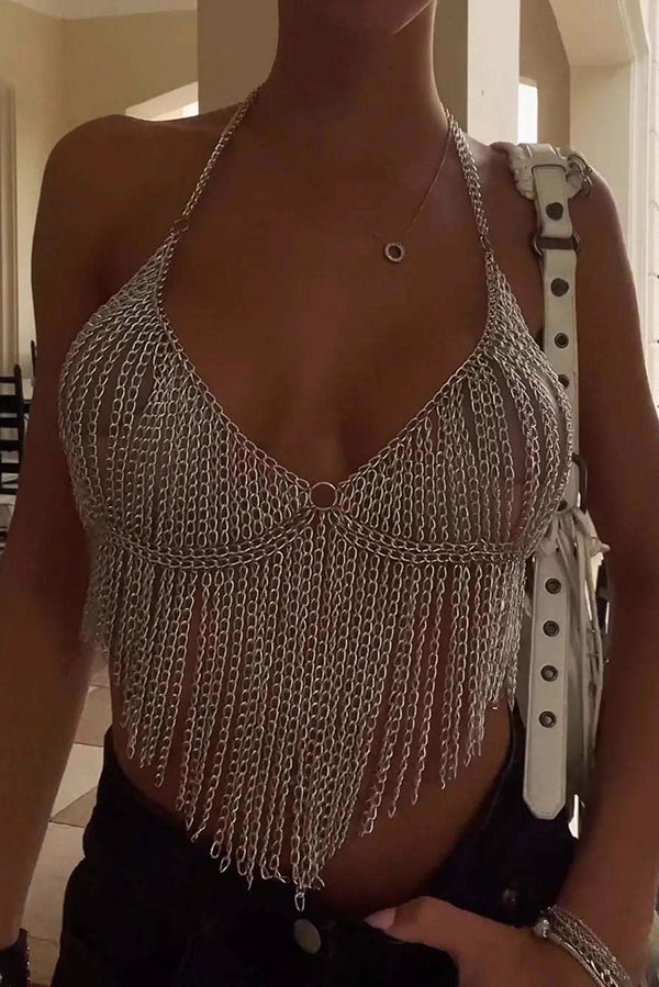 Tassel Vest Top Chain Bra Chest Chain
