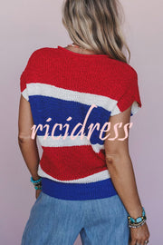 Independence Day Colorway Sleeveless Casual Knitted Sweater