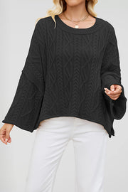 Solid Color Cable Knit Loose Long-sleeved Casual Sweater