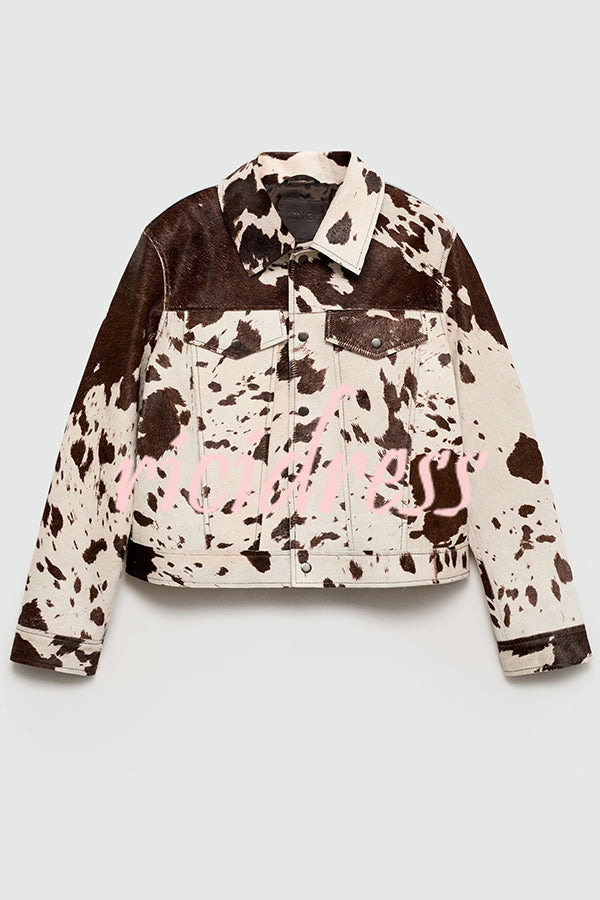 Fashionable Irregular Cow Pattern Lapel Short Jacket