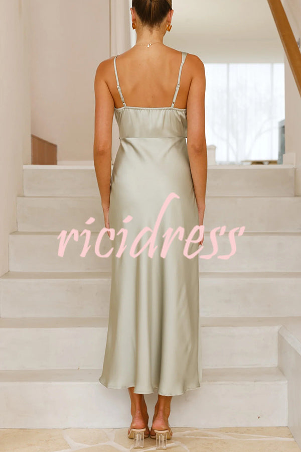 Satin Solid Color Elegant Sling Waist Open Back Maxi Dress