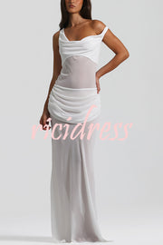 Sculptural Elegance One Shoulder Removable Corset Drape Maxi Dress