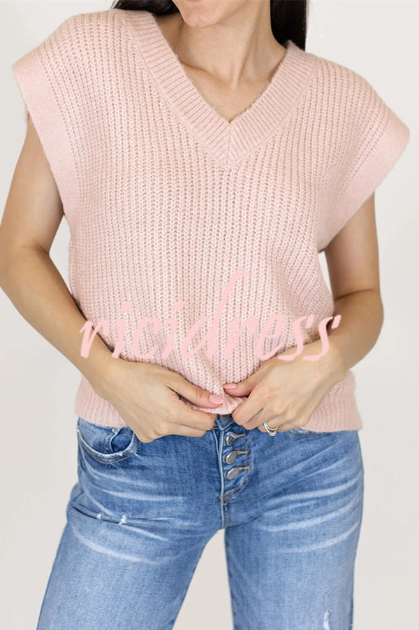 Solid Color V-neck Sleeveless Casual Loose Vest