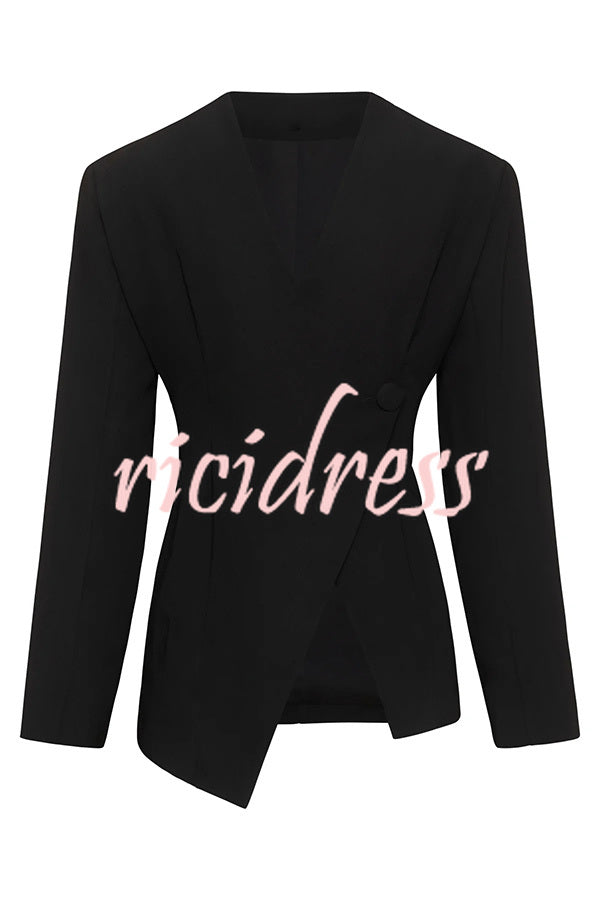 Feel Confident Collarless Single Button Long Sleeve Hourglass Blazer