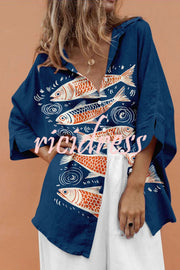 Unique Marine Print Casual Loose Shirt Top