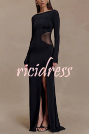 Fashion Long-sleeved Slim Sexy Hollow Slit Maxi Dress