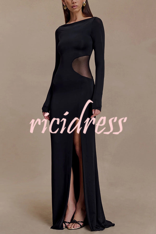 Fashion Long-sleeved Slim Sexy Hollow Slit Maxi Dress