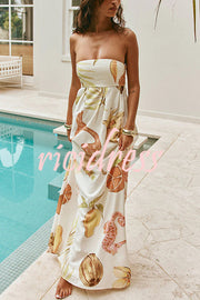 Island Time Linen Blend Unique Print Strapless Back Tie-up A-line Maxi Dress