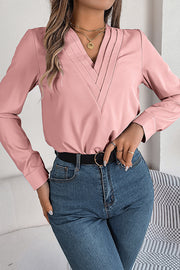 Elegant Layered V-neck Long-sleeved Casual Shirt