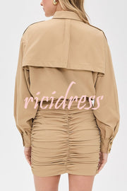 Soraya Epaulette Button Design Long Sleeve Ruched Hem Shirt Mini Dress