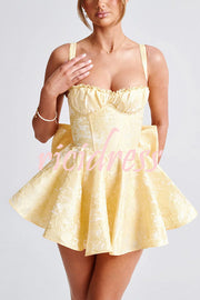 Jacquard Fabric Halter Back Elegant Bow Slim Fit Mini Dress