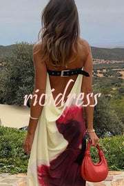 Floral Print Sexy Strapless Backless Belt Maxi Dress