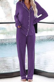 Home-style Loose-fitting Long-sleeved Pocket Shirt and Elastic Waist Casual Pants Set