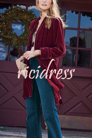 Solid Color Velvet Long-sleeved Loose Mid-length Coat