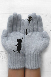Heart Print Knitted Gloves