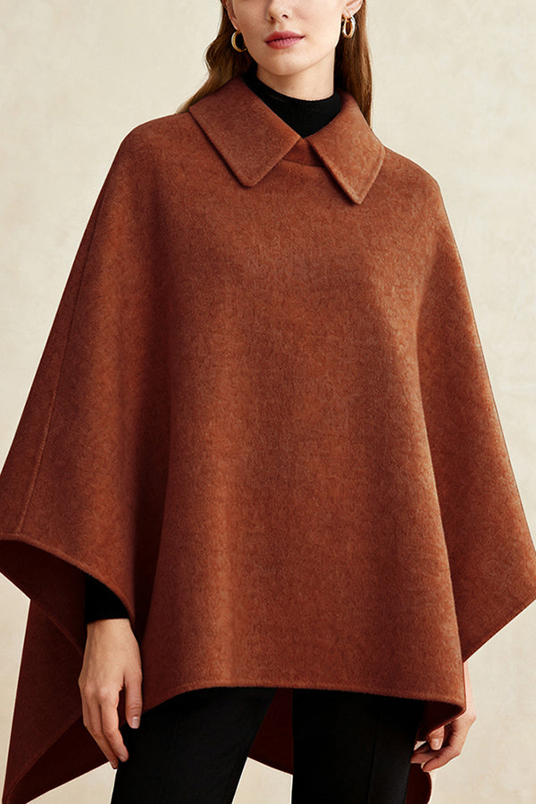 Solid Color Lapel Casual Loose Mid-length Cape Shawl