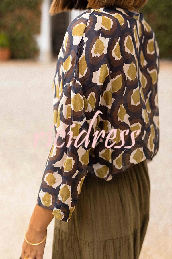 Unique Printed Lapel Button-down Loose Casual Shirt